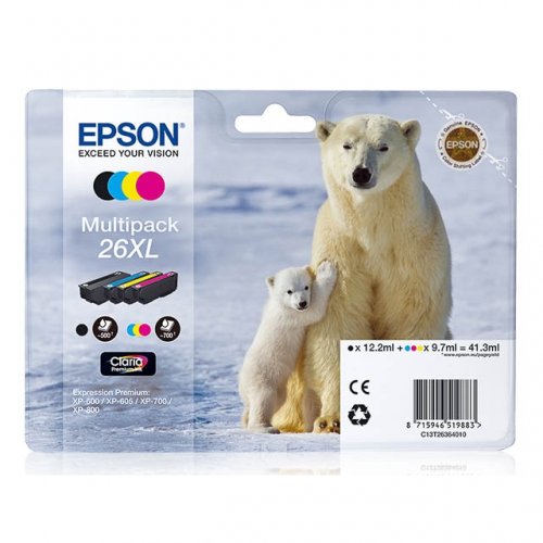 Epson E2636 Pack x 4 original C13T26364012 - Noir Cyan Magenta Jaune