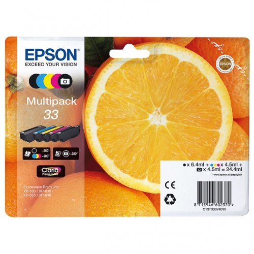 Epson KT3337 Pack x 5 original C13T33374011 - Noir Cyan Magenta Jaune