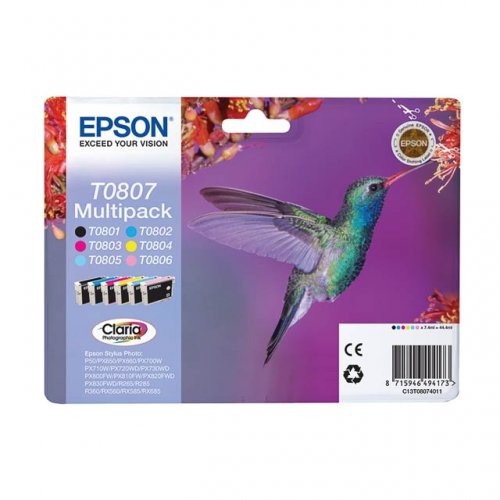 Epson E807 Pack x 6 original C13T08074011 - Noir Cyan Magenta Jaune